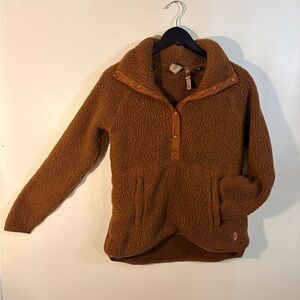 Indygena Brown Sherpa Pullover Sweater Collared Snap Button Pockets XS